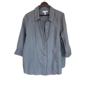 Lucy & Laurel Gray Snap Front Linen Jacket - 2x